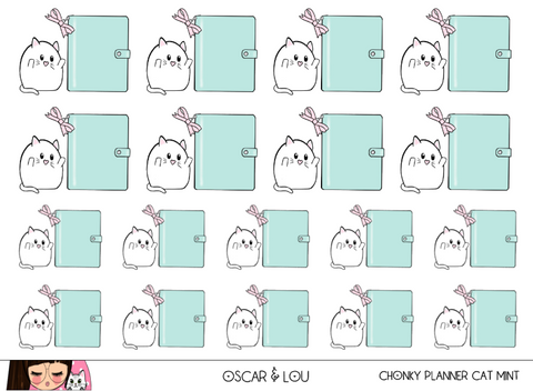 Mini Sticker Sheet  - Chonky Planner Cat (Mint)