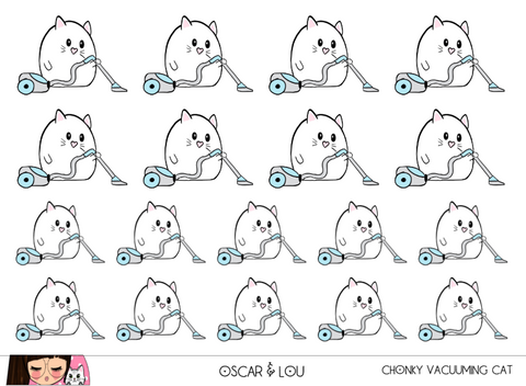 Mini Sticker Sheet  - Chonky Vacuuming Cat