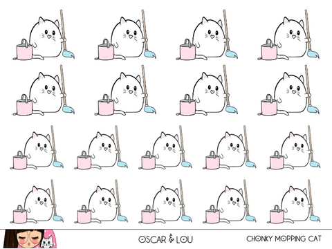 Mini Sticker Sheet  - Chonky Mopping Cat