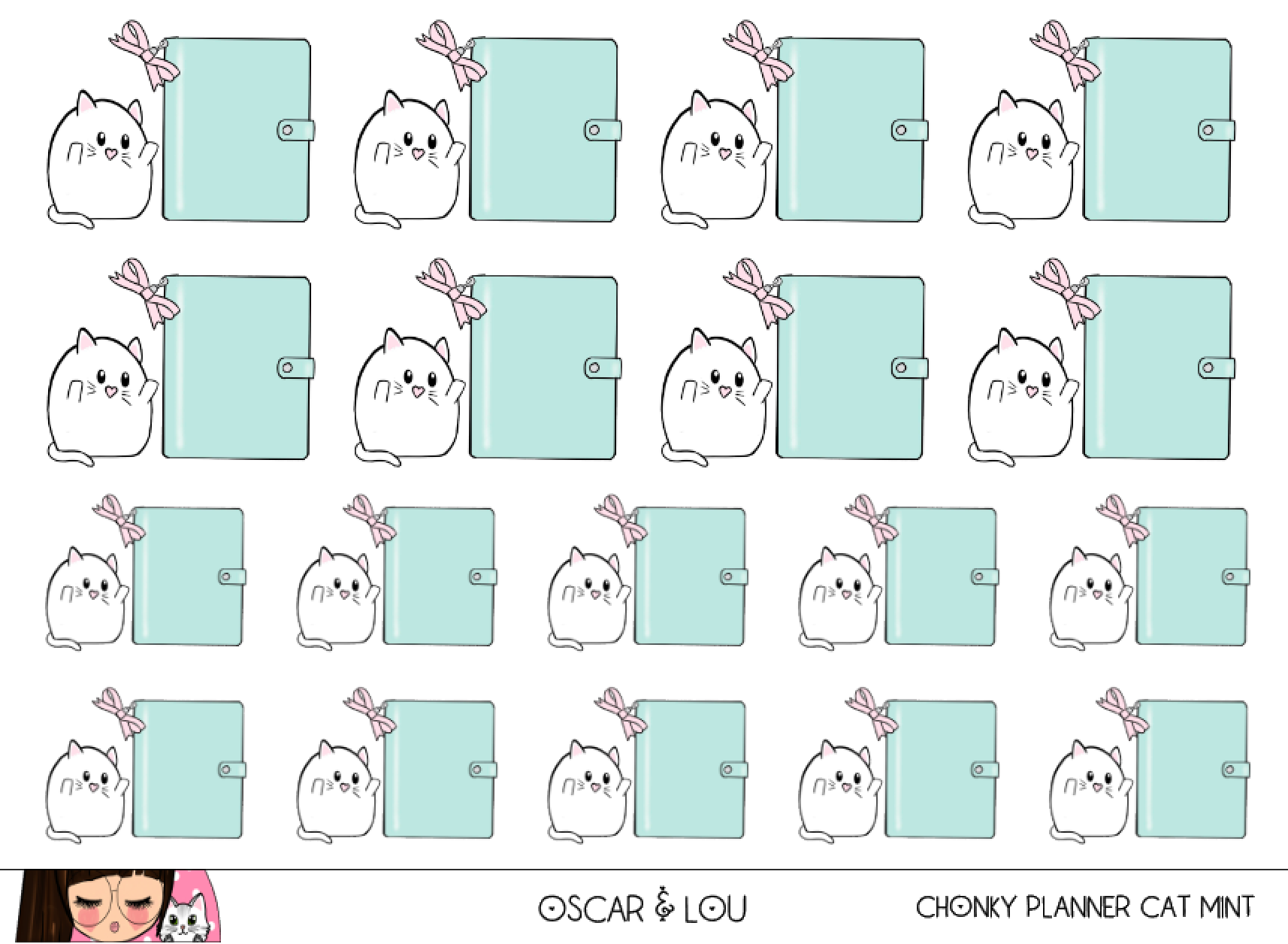 Mini Sticker Sheet  - Chonky Planner Cat (Mint)