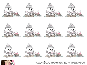Mini Sticker Sheet  - Chonky Roasting Marshmallows Cat