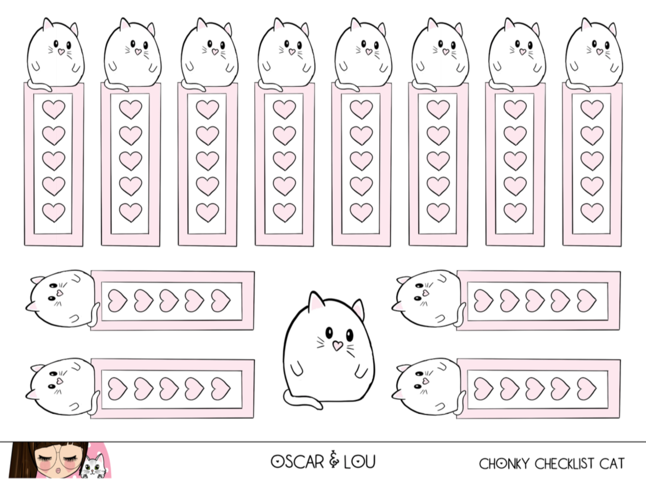 Mini Sticker Sheet  - Chonky Pink Checklist Cat