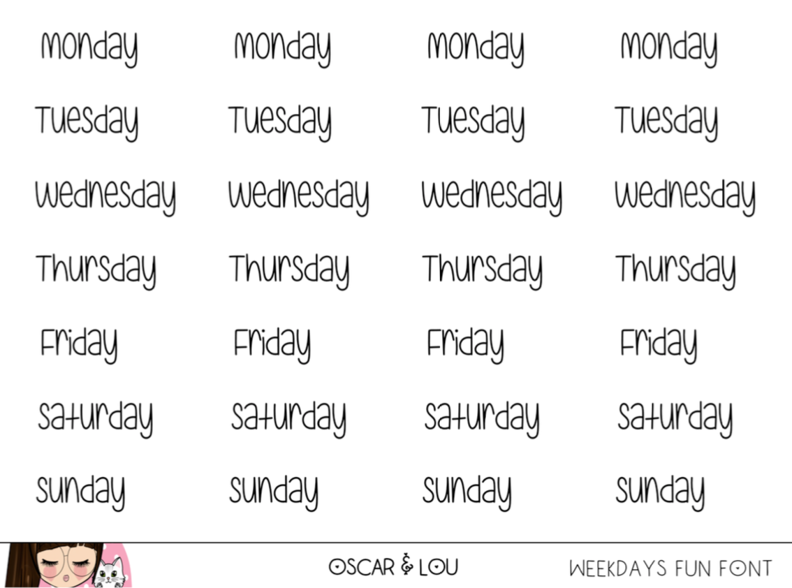 Mini Sheet - Weekdays – Oscar & Lou