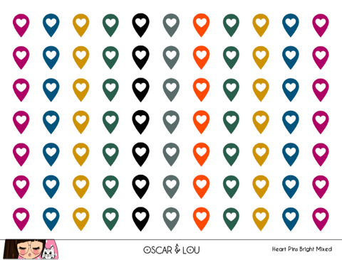Mini Sticker Sheet  - Heart Pins Bright