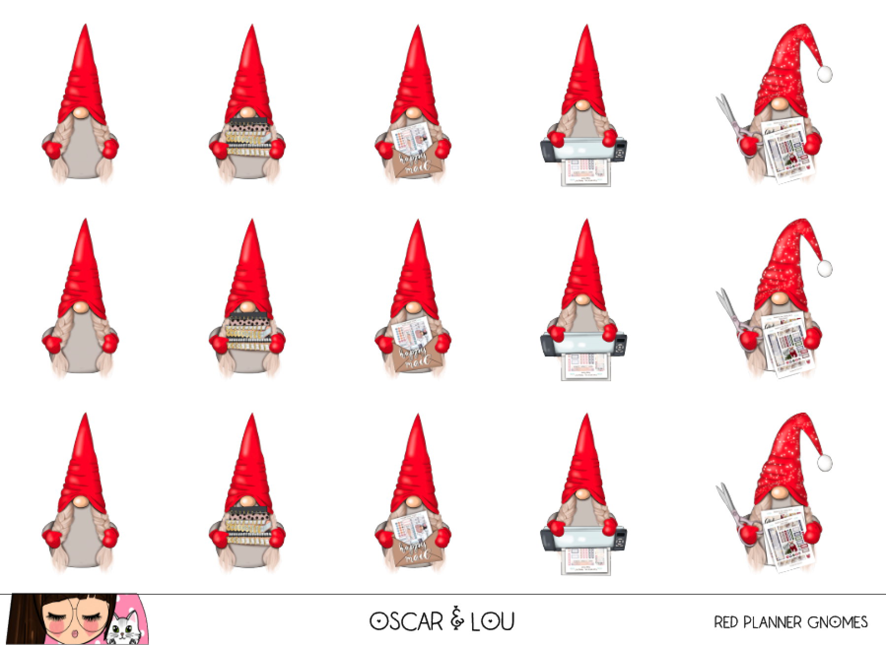 Mini Sticker Sheet  - Red Gnomes