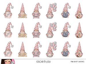 Mini Sticker Sheet  - Pink Heart Gnomes